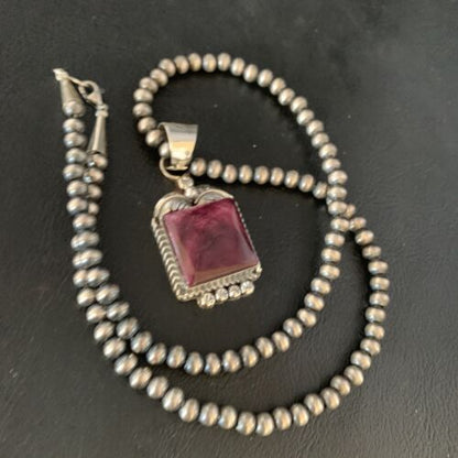 Navajo Purple Spiny Necklace Pendant | Sterling Silver | Authentic Native American Handmade | 13625