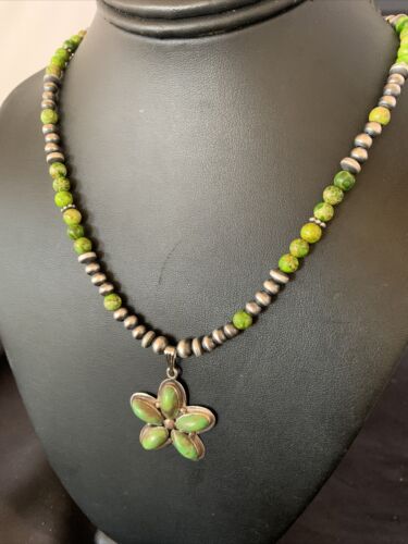 Navajo Green Gaspeite Turquoise Pendant | Authentic Native American Sterling Silver | Multi-Stone | 12263
