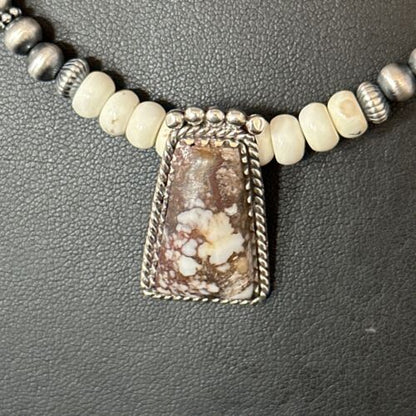 Navajo Wild Horse Turquoise Necklace Pendant | Sterling Silver | Authentic Native American Handmade | 14609