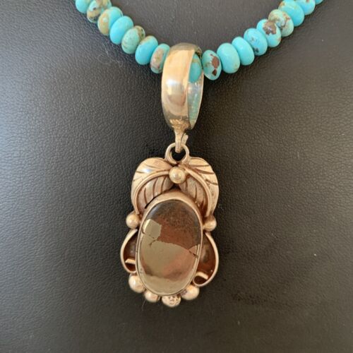 Navajo Blue Turquoise Sterling Silver Necklace | Pyrites Pendant | Southwestern 01393