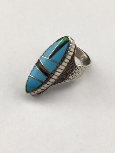 Native American Women's Navajo Opal & Turquoise Inlay Ring | Sterling Silver | Sz 6.5 | 1606
