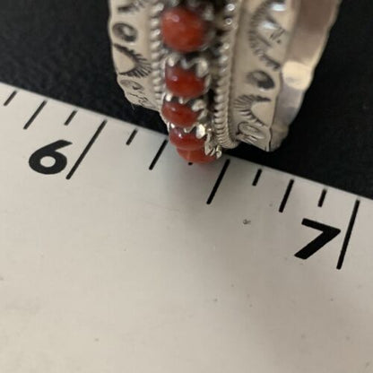 Zuni Red Coral Cuff Bracelet | Sterling Silver | Authentic Native American Handmade | 14179