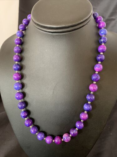 Navajo Pearls Purple Sugilite Bead Necklace | Sterling Silver | Authentic Native American Handmade | 20" | 11805