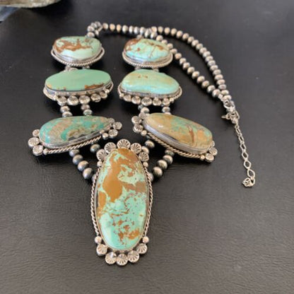 Navajo Royston Turquoise Pendant Necklace | Sterling Silver | Authentic Native American Handmade | XL | 12368