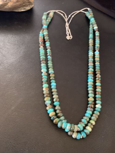 Navajo Blue Green Turquoise Necklace | Sterling Silver | 22" | Authentic Native American Handmade | 9673
