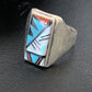 Native American Zuni Men's Spiny Blue Turquoise Ring | Sterling Silver Inlay | Sz 15 | 12425