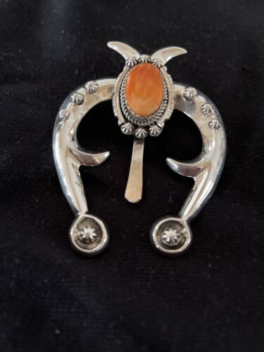 Navajo Orange Spiny Oyster Naja Pendant | Sterling Silver | Authentic Native American Handmade | 1062