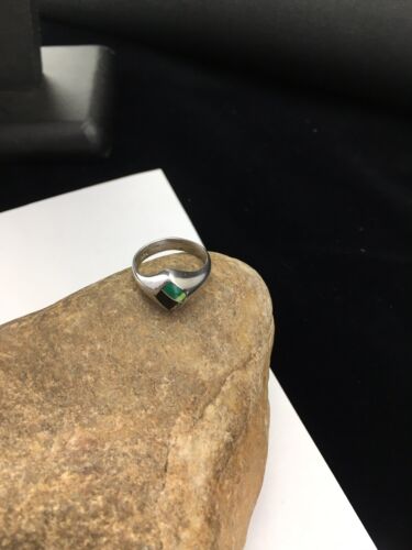 Navajo Black Opal & Turquoise Inlay Ring | Sterling Silver | Sz 6 | Authentic Native American Handmade | 1713
