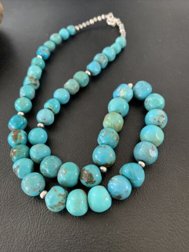 Authentic Native American Navajo Graduated Turquoise Bead Necklace | Sterling Silver | 20" | 02158