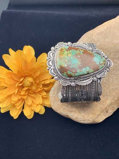 Native American Navajo Spiderweb Turquoise Cuff Bracelet | Sterling Silver | 01806