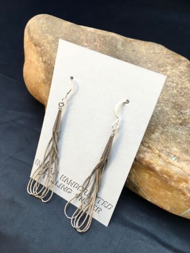 Native American Sterling Silver Chandelier Dangle Heishi Earrings | 2" | Authentic Handmade | 8982