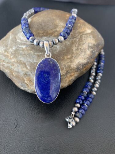 Native American Navajo Blue Lapis Pendant Necklace | Sterling Silver | 11915