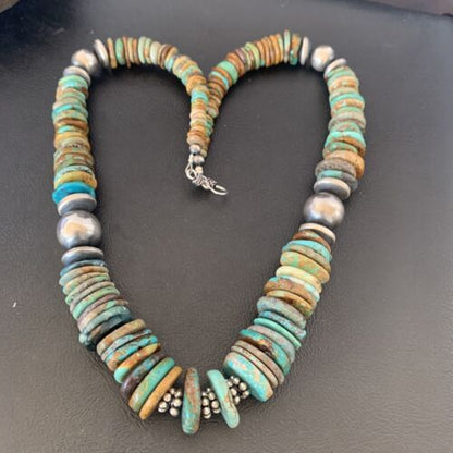 Navajo Green Turquoise Necklace | Sterling Silver | Authentic Native American | 20" Graduated | 10688