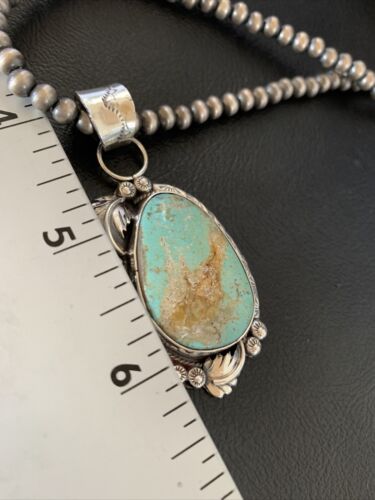 Men's Navajo Blue Dry Creek Turquoise Pendant Necklace | Sterling Silver | 12972