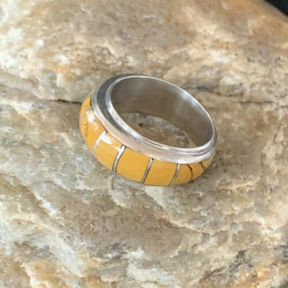 Navajo Yellow Gold Turquoise Inlay Ring | Sterling Silver | Sz 6 | Authentic Native American Handmade | 10355