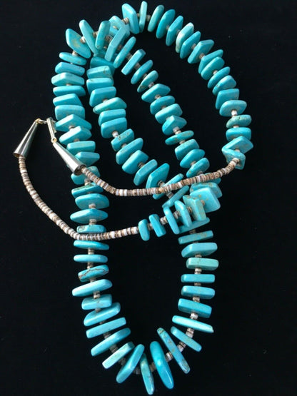 Santo Domingo | Spiderweb Turquoise Bead Necklace | Sterling Silver | 29" | Authentic Native American Handmade | 1758