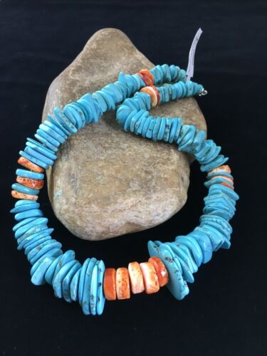 Native Navajo Natural Blue Turquoise Sterling Spiny Necklace 20” 10000