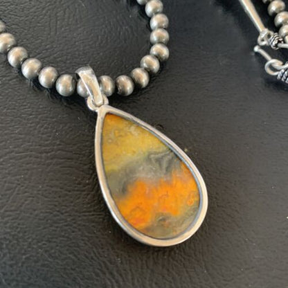 Navajo Bumblebee Jasper Pendant Necklace | Sterling Silver | Authentic Native American Handmade | 12729