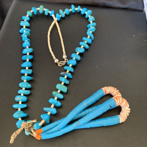 Santo Domingo Spiny Oyster Blue Turquoise Shell Jacla Necklace | 24" | Authentic Native American Handmade | 12513