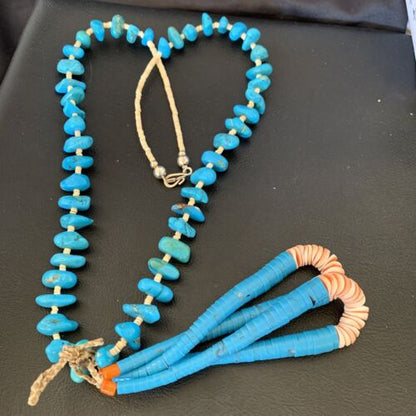 Santo Domingo Spiny Oyster Blue Turquoise Shell Jacla Necklace | 24" | Authentic Native American Handmade | 12513