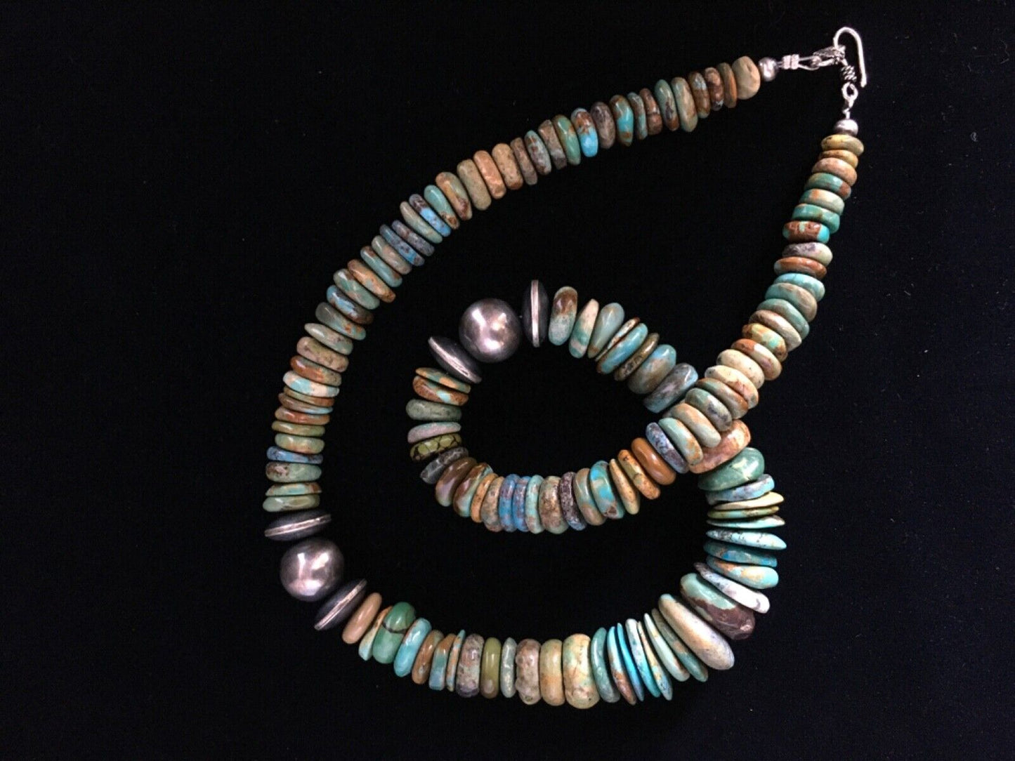 Authentic Native American Navajo Graduated Green Turquoise Necklace | Sterling Silver | 20"