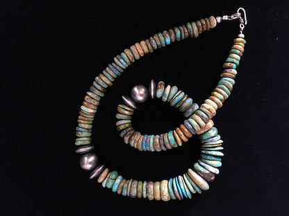 Authentic Native American Navajo Graduated Green Turquoise Necklace | Sterling Silver | 20"