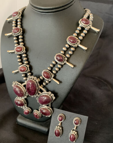 Navajo Purple Squash Blossom Naja Necklace Pendant | Sterling Silver Spiny | Authentic Native American Handmade | 12181