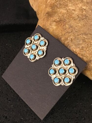 Native American Zuni Turquoise Earrings | Sterling Silver | Old Pawn | 8778