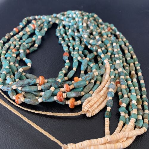 Native American Santo Domingo 7-Strand Necklace | Shell & Green Turquoise | 38" | 12051