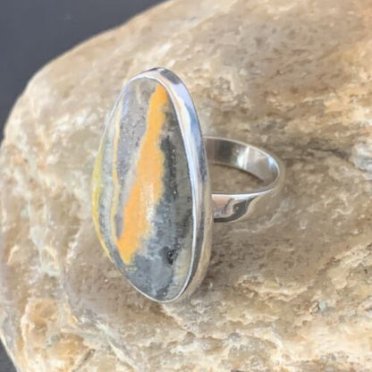 Navajo Bumble Bee Jasper Ring | Sterling Silver | Sz 8 Adjustable | Authentic Native American Handmade | 11544