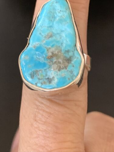 Navajo Blue Kingman Turquoise Ring | Sterling Silver | Sz 7.5 | Authentic Native American Handmade | 11615