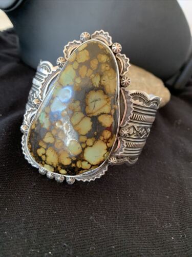 Native American Men's Navajo Spiderweb Turquoise Cuff Bracelet | Sterling Silver | 1272