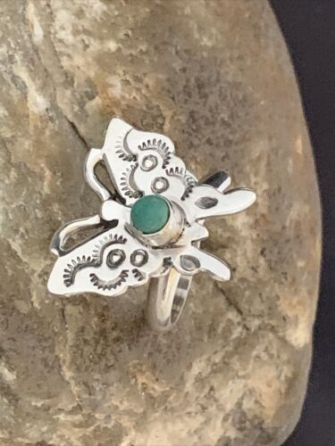 Navajo Blue Turquoise Butterfly Ring | Sterling Silver | Sz Adj 7 | Authentic Native American Handmade | 10676