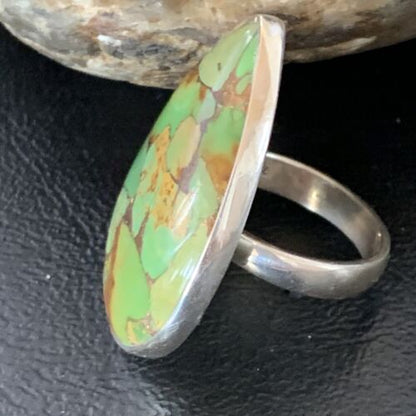 Adjustable Navajo Green Mojave Turquoise Ring | Sterling Silver | Sz 8 | 11721