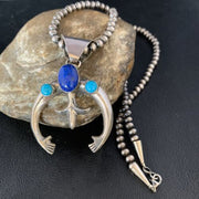 Navajo Blue Lapis Turquoise Pendant Necklace | Authentic Native American Sterling Silver | Naja | 13631