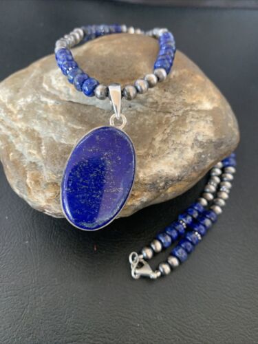 Native American Navajo Blue Lapis Pendant Necklace | Sterling Silver | Authentic Handmade | 11914