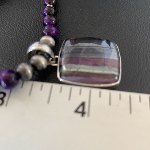 Women's Navajo Pearls Necklace with Purple Sugilite and Onyx Pendant | Sterling Silver | 13393