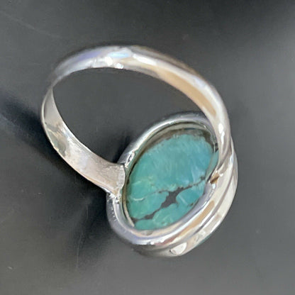 Navajo Spiderweb Blue Turquoise Ring | Sterling Silver | Sz 6.5 | Authentic Native American Handmade | 11442