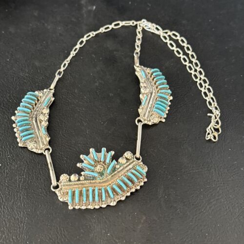 Zuni Kingman Turquoise Needle Point Necklace Pendant | 20" | Sterling Silver | 14536