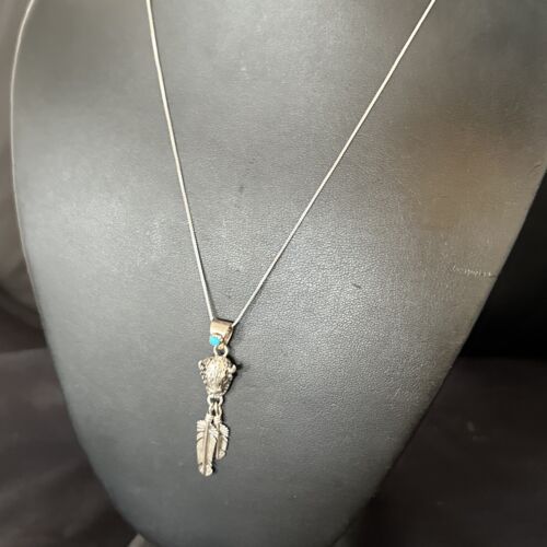 Navajo Buffalo Turquoise Pendant | Sterling Silver | Authentic Native American Handmade | 18" | 14686