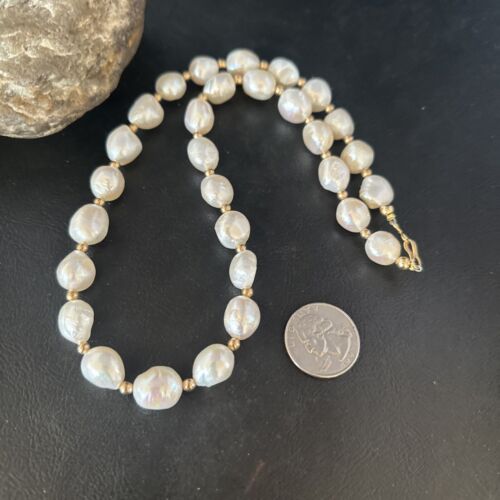 Native American White Freshwater Pearl Necklace | Gold Filled Beads | 20" | 14322