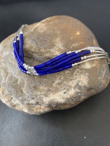 Beauty Stabilized 5-Strand Lapis Heishi Bracelet | Liquid Sterling Silver | 7.5" | 12637