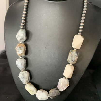 Navajo White Opal Bead Necklace | Sterling Silver | 20mm | 21" | Authentic Native American Handmade | 13982