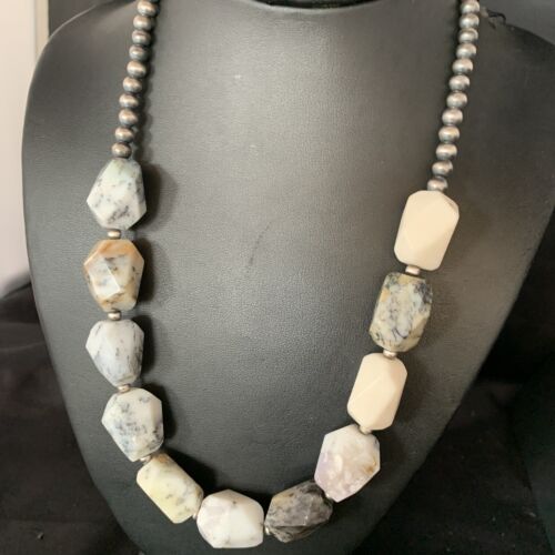 Navajo White Opal Bead Necklace | Sterling Silver | 20mm | 21" | Authentic Native American Handmade | 13983