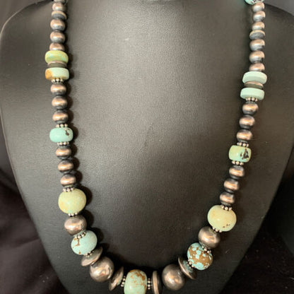 Dry Creek Turquoise Navajo Pearls Beaded Necklace | Sterling Silver | 21" | Authentic Native American Handmade | 14101 - Masha USA