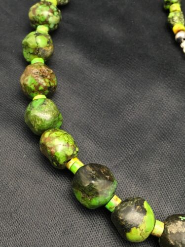 Navajo Green Nugget Graduated Turquoise Necklace | Sterling Silver | Authentic Native American | 24" | 8102