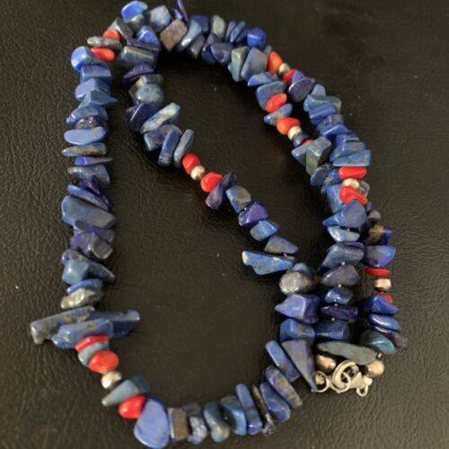 Men's Navajo | Lapis Lazuli Spiny Strand Necklace | Sterling Silver | 18" | Authentic Native American Handmade | 13572