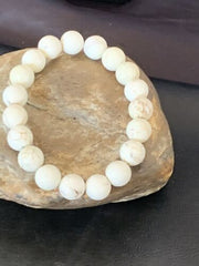 Native American Handmade White Howlite Bead Bracelet | 10mm Round | Stretchable | 11840