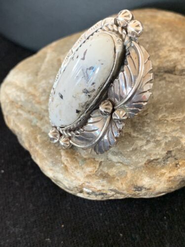 Navajo White Buffalo Turquoise Ring | Sterling Silver | Sz 10.5 | Authentic Native American Handmade | 145