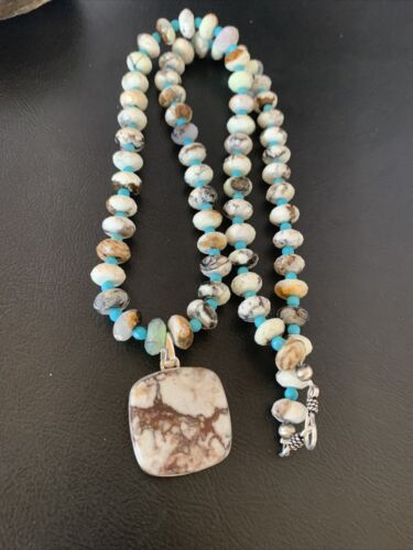 Men's Navajo Wild Horse Turquoise Pendant Necklace | Sterling Silver | Authentic Native American Handmade | 10265